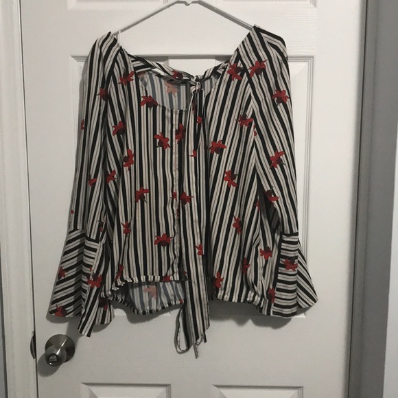 Eloquii Floral/Striped Top with Bell Sleeves - Picture 6 of 8